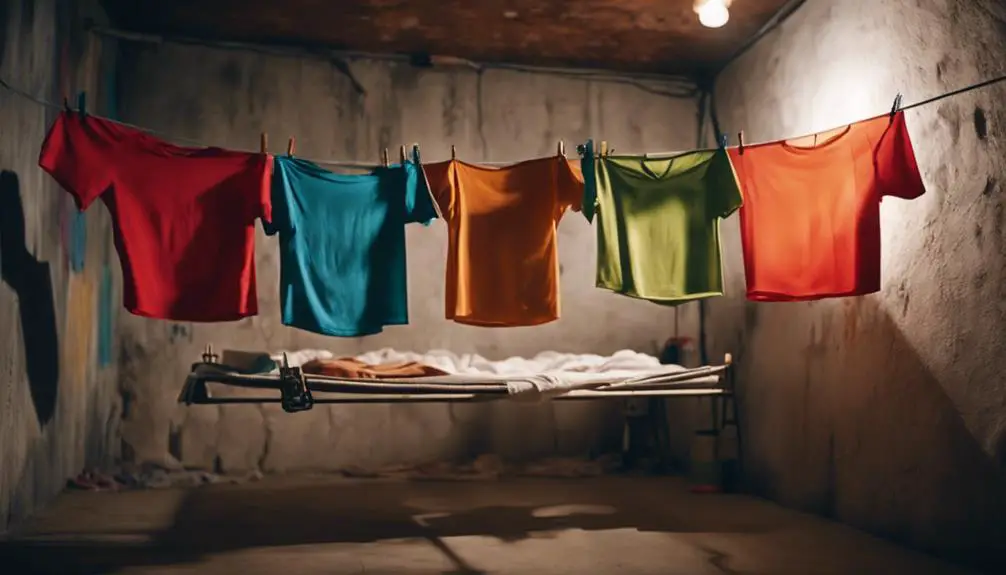 basement laundry drying clothes